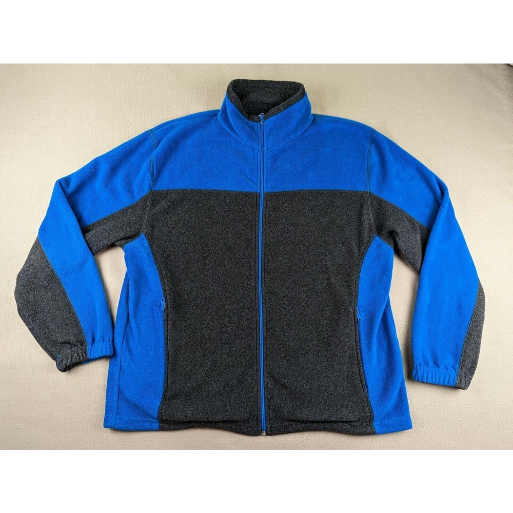 Basic Concepts Mens Sz L Fleece Jacket Long Sleeve Collared Full Zip Blue Black